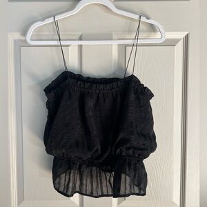 Lulus | Black Sheer Striped Crop Top | M